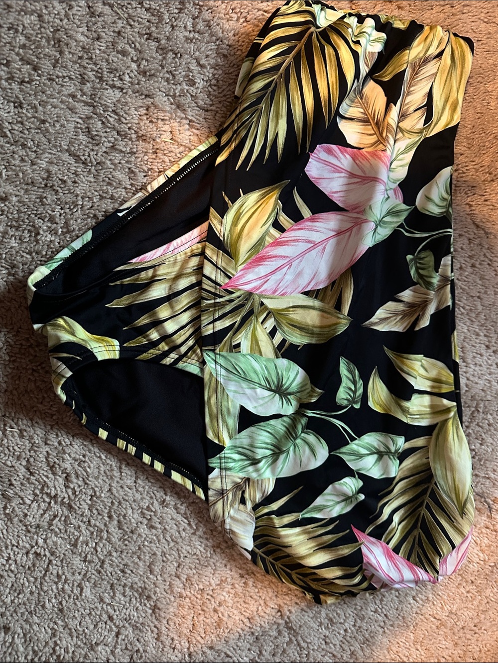 Lands' End Tropical Leaf Print Bikini Bottoms - Black, Yellow, Green, Pink